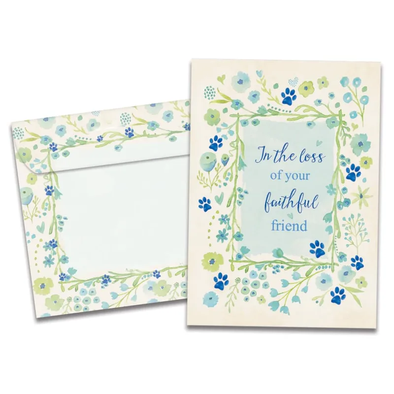 Loss of Dog Sympathy Card: Blue Floral Paw Prints