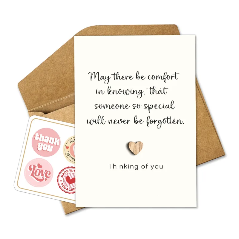 May there Card – Cream sympathy card with script message and wooden heart – Greeting Card in black