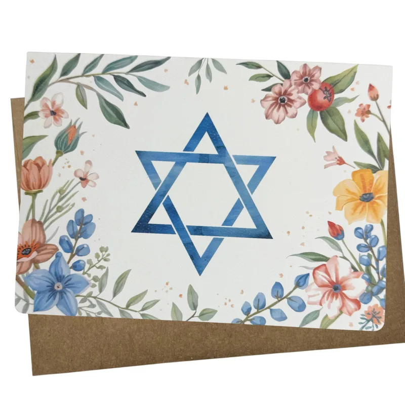 Star of David Card for a Sympathy Note, Floral Design
