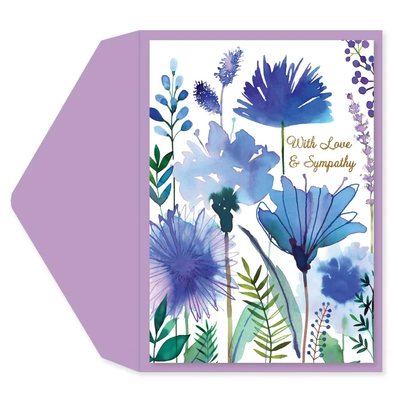 With Love Sympathy Card: Blue Watercolor Wildflowers