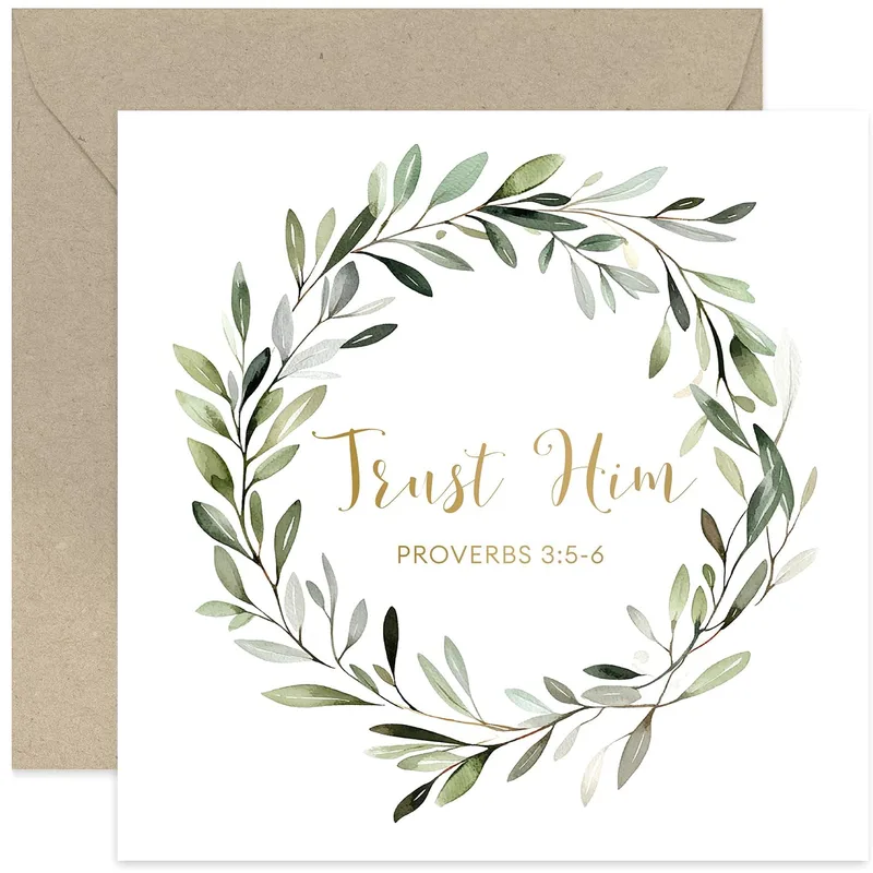 Bible Verse Encouragement Card with a Green Leafy Wreath