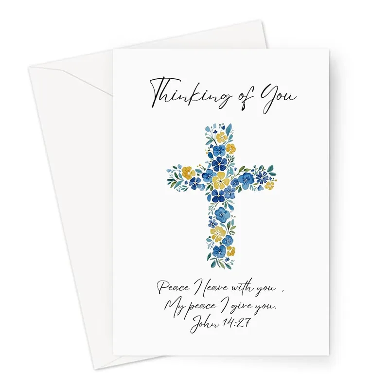 Sympathy Cross Card with a Blue Floral Watercolor Design