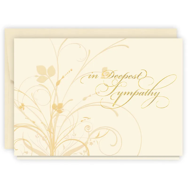Deepest Sympathy Card with Gold Floral Swirls for a Hard Time