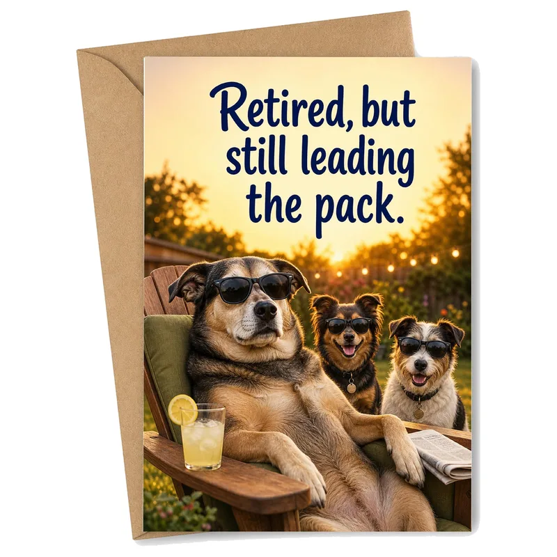 Dog Retirement Card: Retired, But Still Leading the Pack