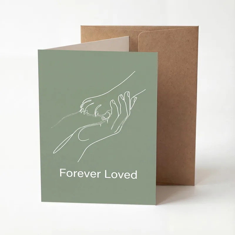 Forever Loved Card: Sage Green Hands for Tender Words