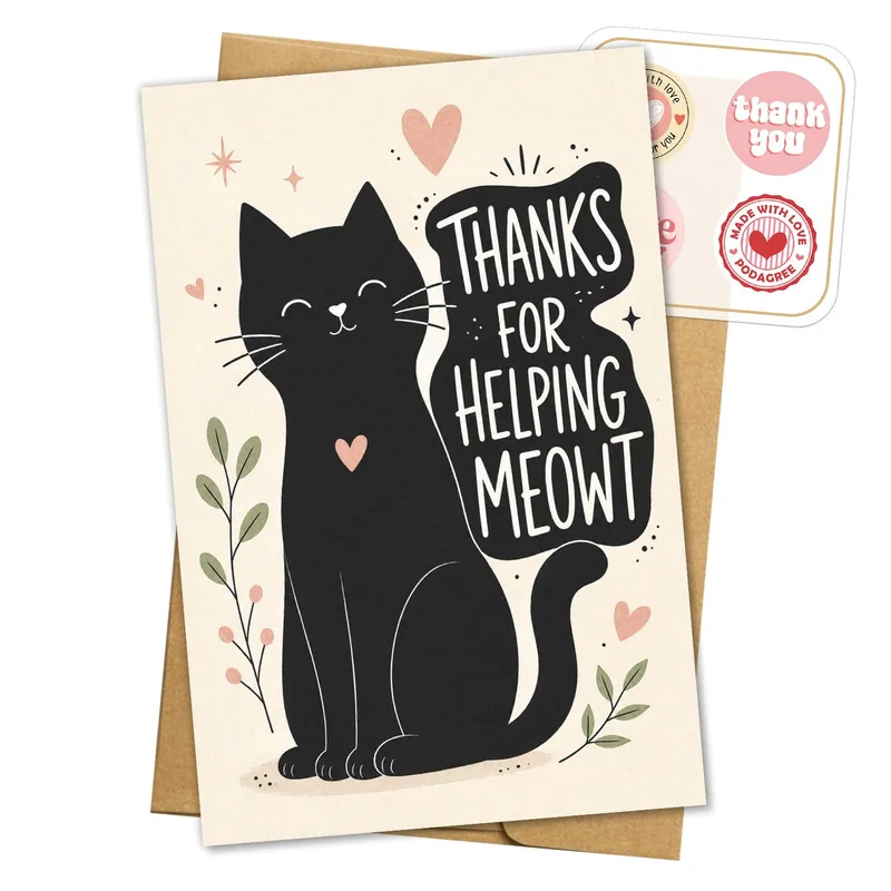 Black Cat Thank You Card with a Playful Meowt Pun