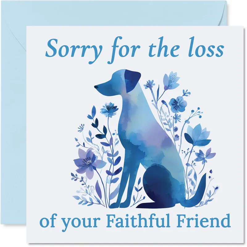 Blue Watercolor Dog Florals Card for Pet Loss Sympathy