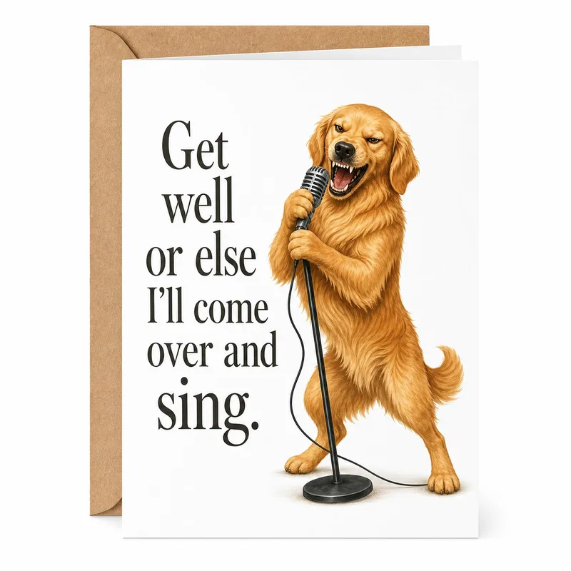 Funny Dog Get Well Card: A Singing Golden Retriever Threat