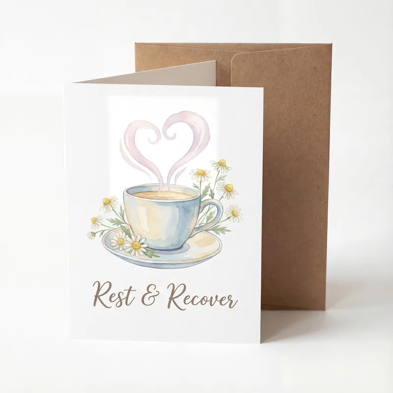 Rest and Recover Card: A Soft Teacup Get Well Wish