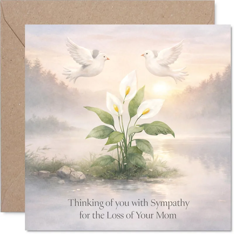White Doves and Lilies Card: Sympathy for Your Loss