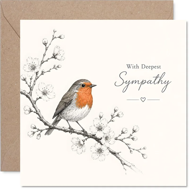 Robin Blossom Sympathy Card: A Gentle Note of Comfort