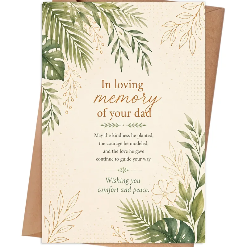 Memory of Dad Card: Green Leaves Sympathy Design