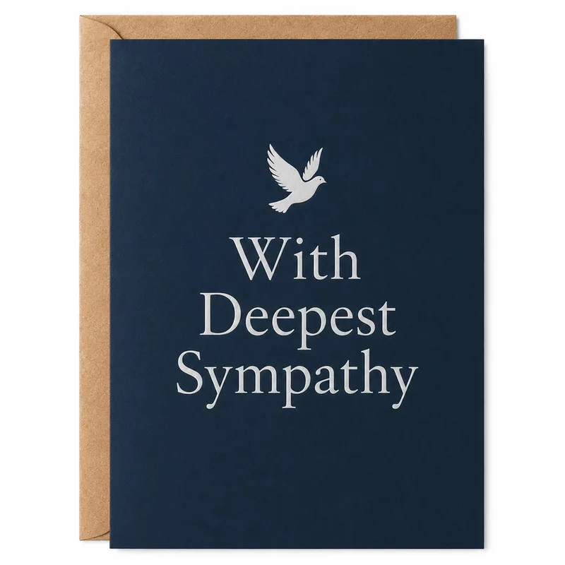 Navy Silver Dove Card: With Deepest Sympathy for Anyone Grieving