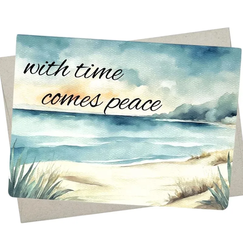 Peaceful Beach Sympathy Card with a Quiet Shoreline