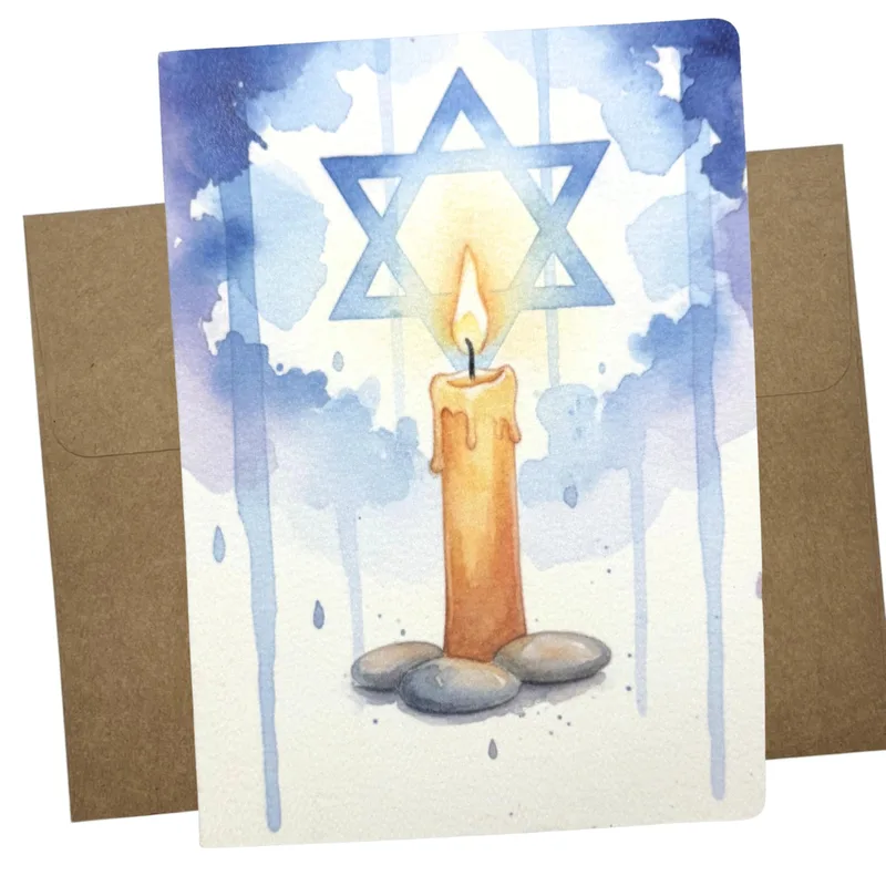 Memorial Candle Sympathy Card with a Star of David and Candle