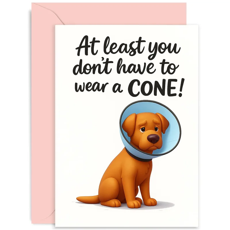 Cartoon Dog Cone Card: Get Well Humor for Dog Lovers