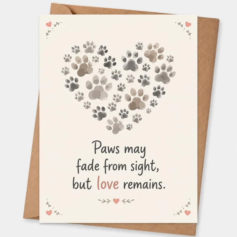 Pet Memorial Condolence Card with a Paw Print Heart