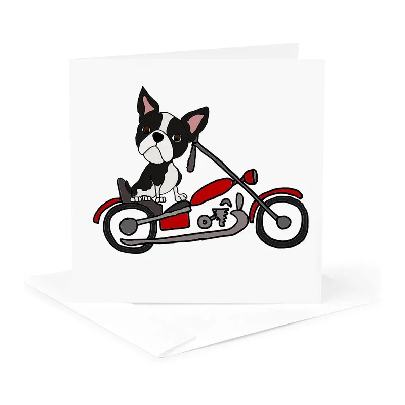 Boston Terrier Card: Motorcycle Pup Thank You