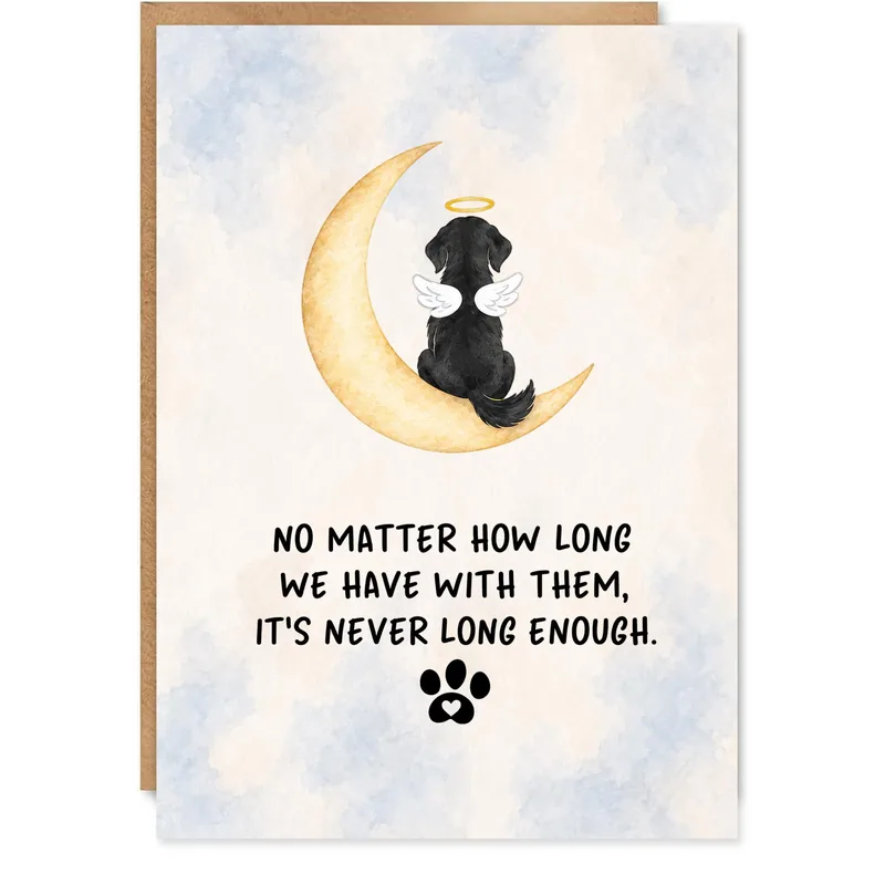Black Dog Angel Moon Card for Remembering a Pet