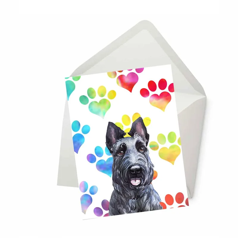 Scottish Terrier Card with Rainbow Paw Prints