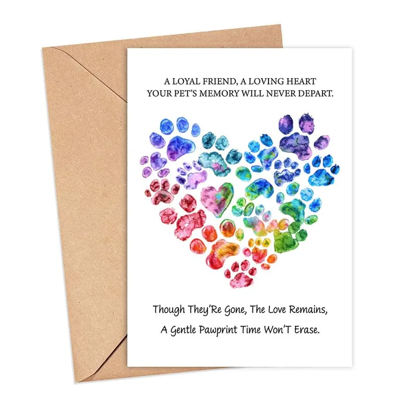 Loyal Dog Memorial Card with a Rainbow Paw Heart