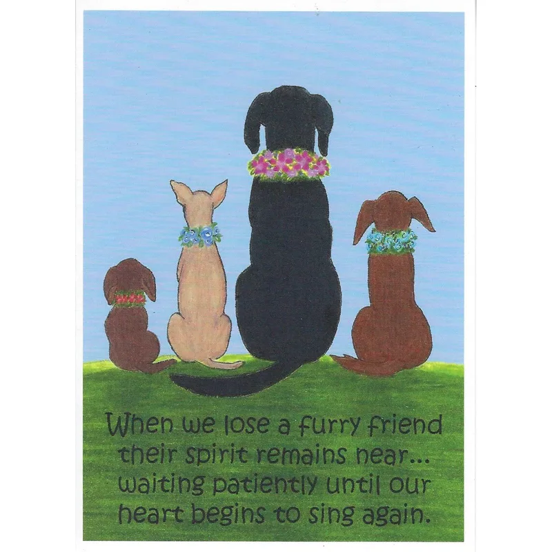 Furry Friend Sympathy Card with Four Dogs in Flower Collars