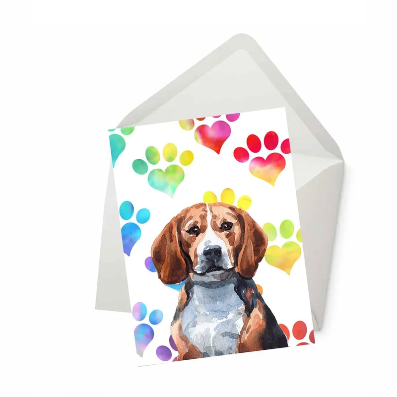 Beagle Lover Card: Watercolor Beagle With Rainbow Paws