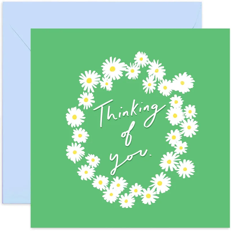 Green White Daisy Wreath Card: Thinking of You