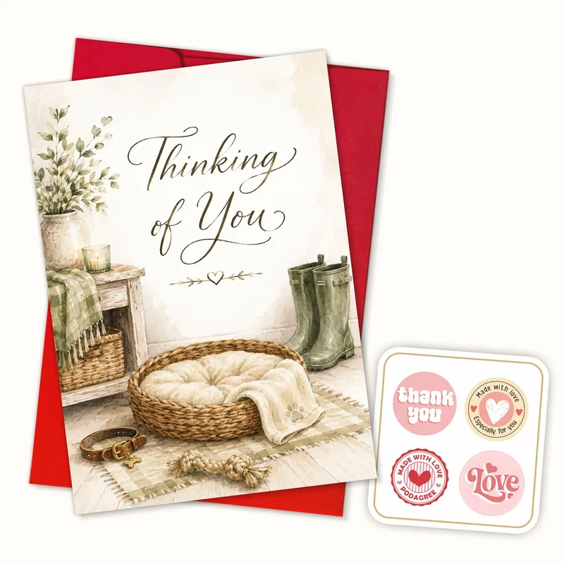 Pet Lover Card: Thinking of You With a Dog Bed Scene