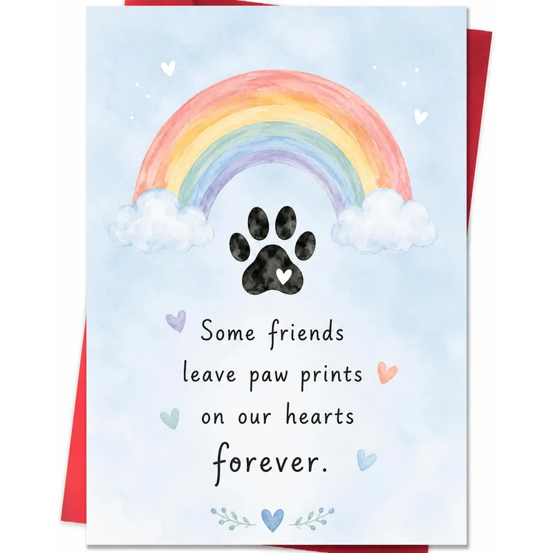Some Friends Leave Paw Card for Pet Loss, Rainbow Design