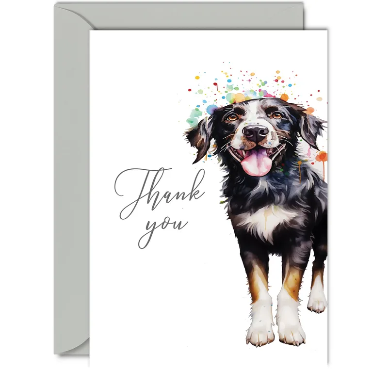 Watercolor Dog Thank You Card for Party Dogs and Pups