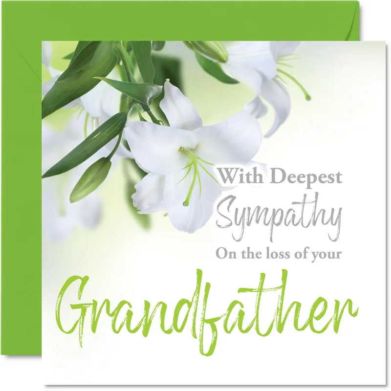 White Lily Sympathy Card for Grandfather Loss Condolences