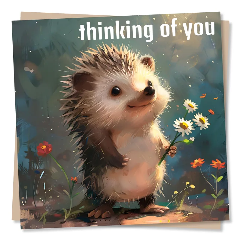 Hedgehog Thinking of You Card: Sweet Daisies and Soft Smiles