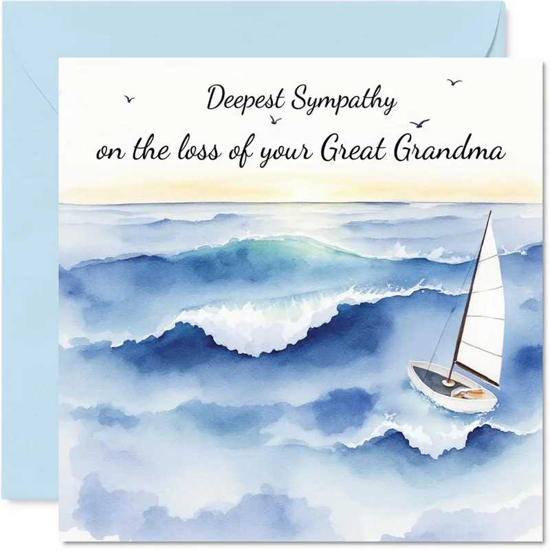 Sympathy Loss Great Grandma Card with Watercolor Sailboat