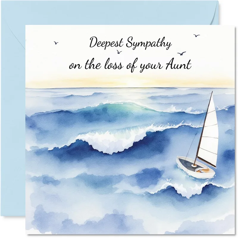 Sympathy Loss of Aunt Card with Watercolor Seascape and Sailboat