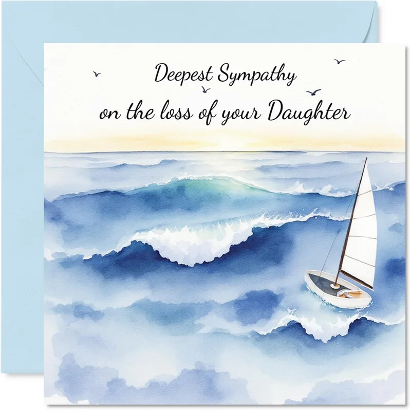 Loss of a Daughter Card with Blue Watercolor Sailboat