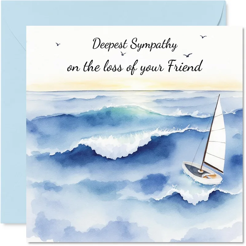 Condolence for Friend Card: Watercolor Sailboat and Ocean Sympathy