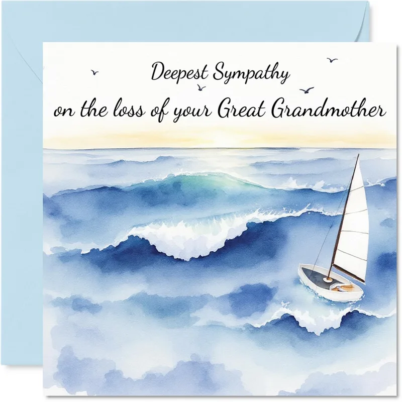 Condolence Great Grandmother Card with Blue Watercolor Sailboat