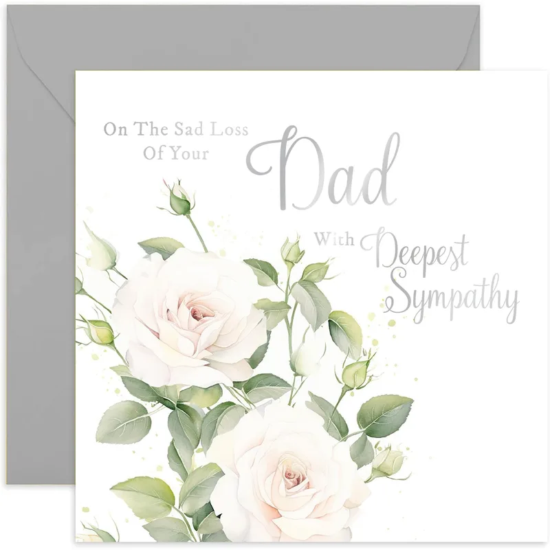 White Roses Watercolor Card for Dad Bereavement and Grief