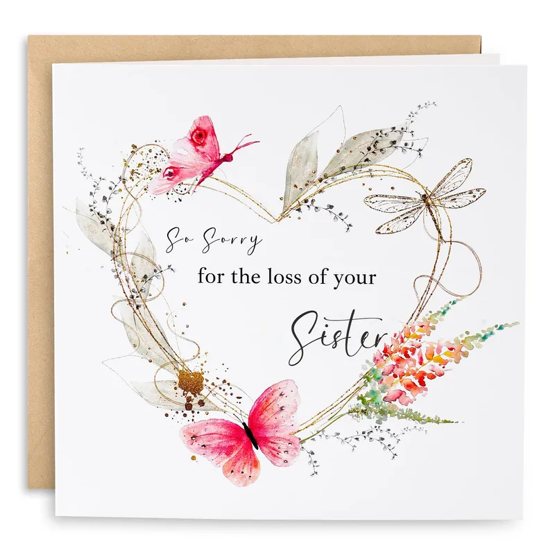 Sorry for Your Loss Sister Card with Pink Watercolor Butterflies