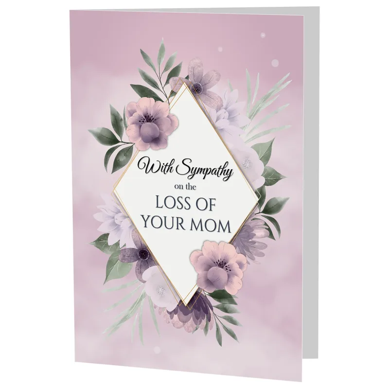 Purple Floral Diamond Frame Card for Mom's Passing
