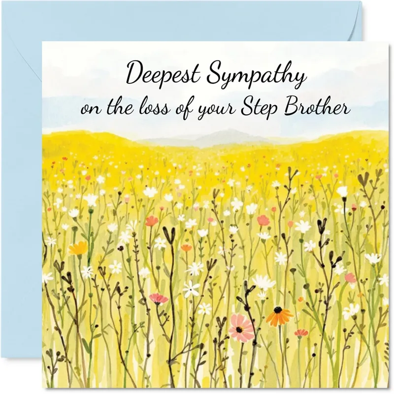 Sympathy for Step Brother Card with Yellow Wildflower Meadow