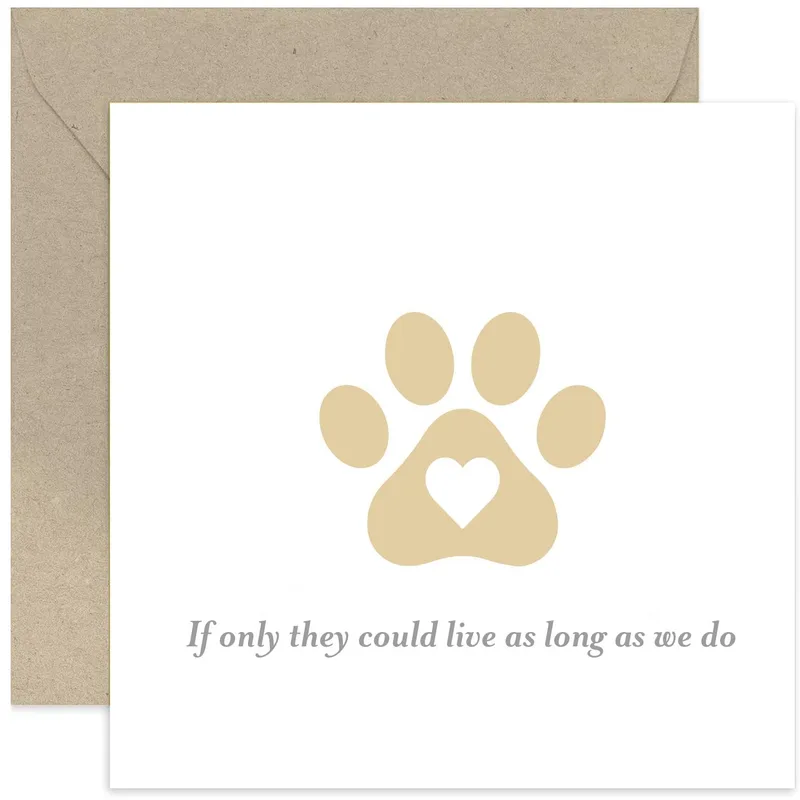If only Card – Beige paw print with white heart center and sympathy text for pet loss – Greeting Card in natural