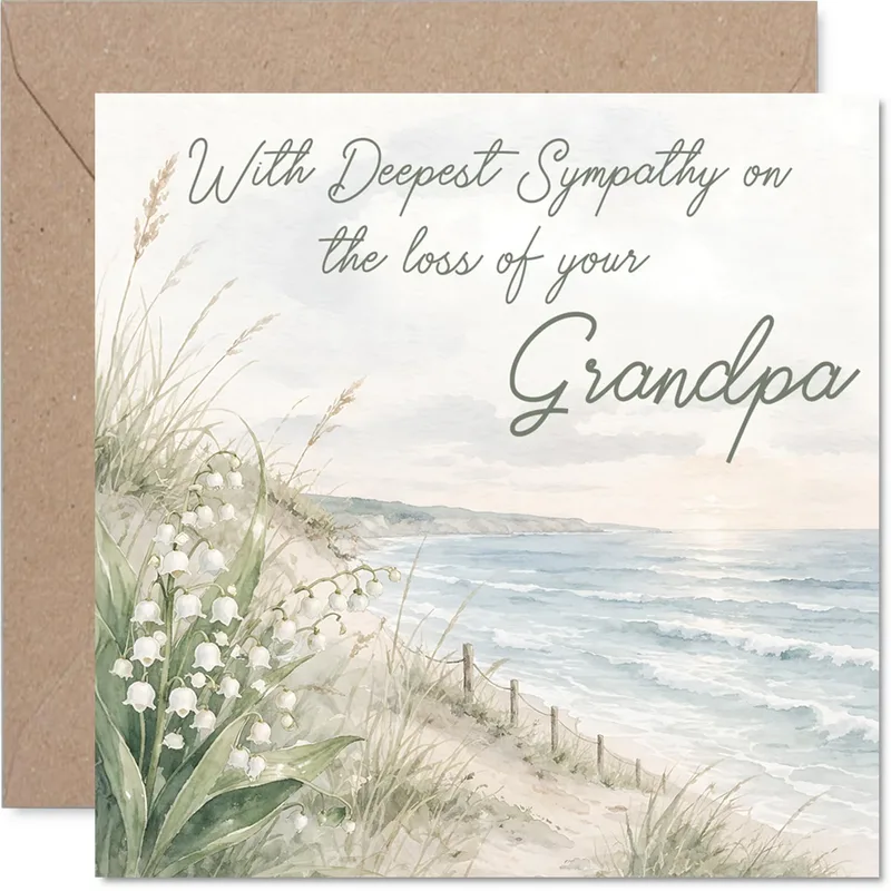 Seaside Sympathy Grandpa Card for a Gentle Watercolor Memorial