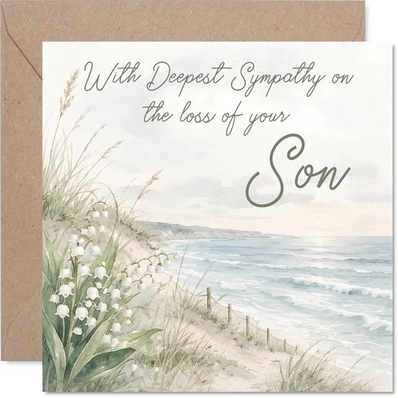 Son Sympathy Card for Grieving Parents with Watercolor Seascape