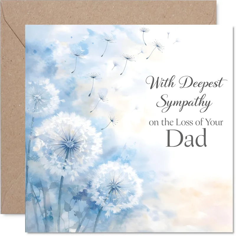 Blue Dandelion Sympathy Card for a Father's Passing