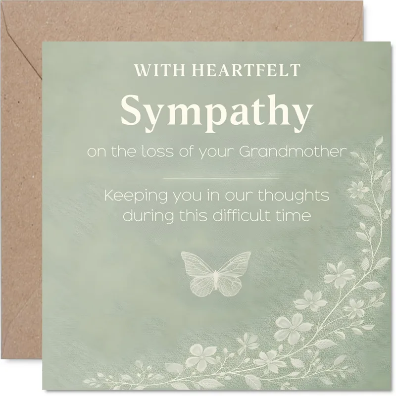 Sympathy Loss of Grandmother Card with Sage Green Butterfly Florals