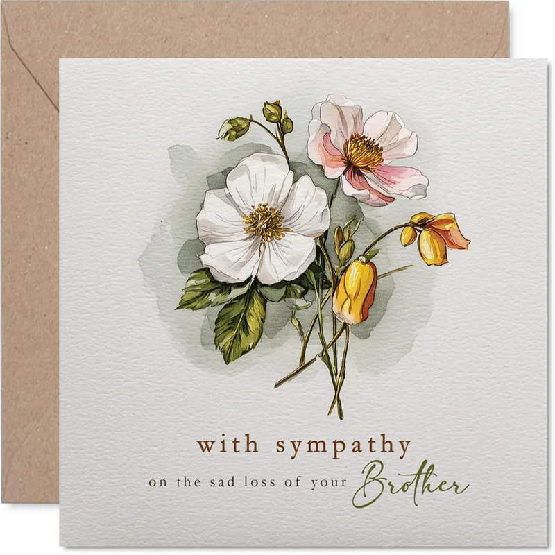 Brother Passing Sympathy Card with Watercolor Floral Design