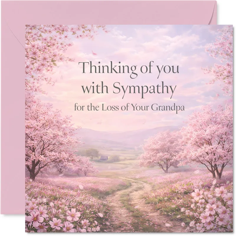 Pink Blossom Sympathy Card for Grandpa Loss Winding Path
