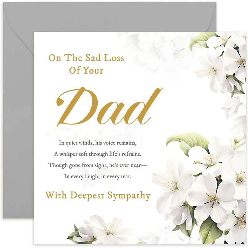 White Floral Blossoms Card for a Father's Bereavement